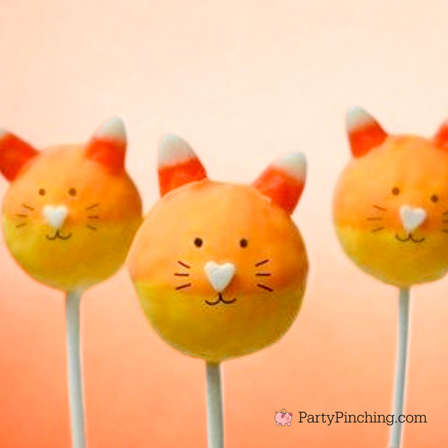 Candy Corn cat cakepops, easy no bake Halloween Cake pops, best easy cat cakepops, easy Halloween treats no bake best recipe ideas for Halloween