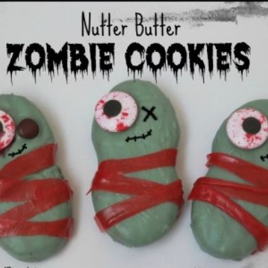 zombie halloween cookies, zombie theme party, nutter butter zombie cookies, cute zombie dessert, easy zombie treats zombie snack