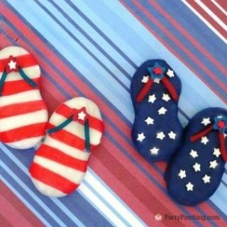 4th of July flip flops cookies Nutter butter 4th of July flip flop cookies, easy red white blue stars and stripes Nutter Butter no-bake flip flop cookies easy to make, best 4th of July picnic food recipe ideas dessert for kids