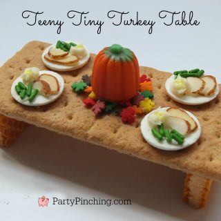 Thanksgiving Teeny Tiny Turkey Table, cute food , Thanksgiving treat dessert craft, mini food, fun food for kids, Thanksgiving table candy, fun Thanksgiving dessert ideas