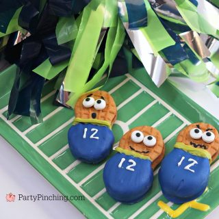 seahawks nutter butter cookies, best easy football super bowl big game no bake cookies dessert ideas, 12th man cookies