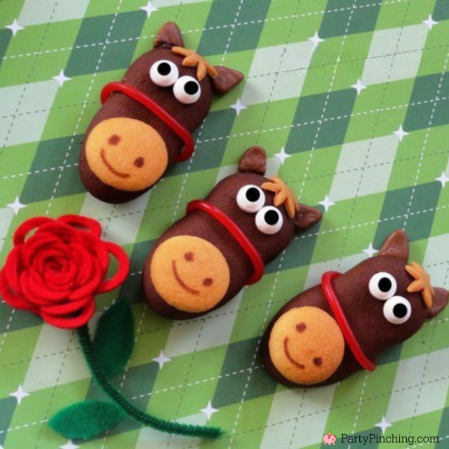 Kentucky Derby dessert treat party ideas, cute food, fun food for kids, horse cookies, Milano horse cookies, cute horse farm party cookies, horse cupcakes