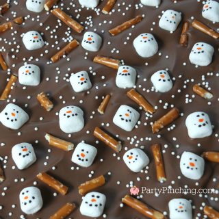 snowman bark, RM Palmer milk chocolate 1 pound Belgian Bullion Bar, cute food, frosty chocolate bark, cute food, fun food for kids, sweet treats for Christmas holiday, easy and fun Christmas bark recipe for kids