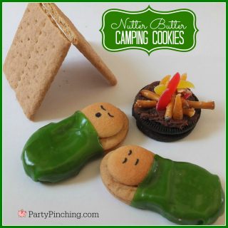 camper cookies, Nutter Butter campers cookies, Memorial Day weekend picnic dessert food ideas, camping theme party ideas, campsite cookies, sleepover dessert cookie food ideas, cute food, sweet treats, fun food for kids