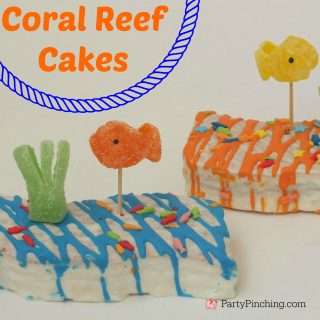summer beach theme cake, coral reef cakes Little Debbie, gumdrop fish, cute food, fun food for kids, beach snack dessert party theme, fun toddler snack