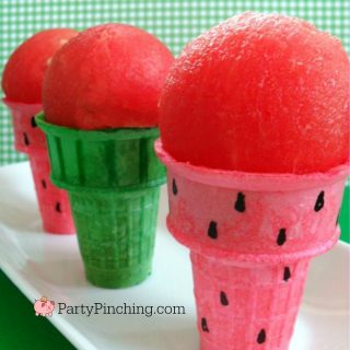 Watermelon theme party, watermelon cupcakes, watermelon treat ideas, watermelon ice cream cones, watermelon candy, watermelon treats, sweet treats, fun food for kids, cute food, free watermelon cupcake topper printables
