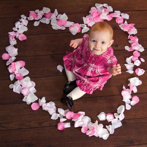 easy heart rose petal Valentine's day photo shoot for baby babies and infants, DIY heart Valentine's day photo shoot