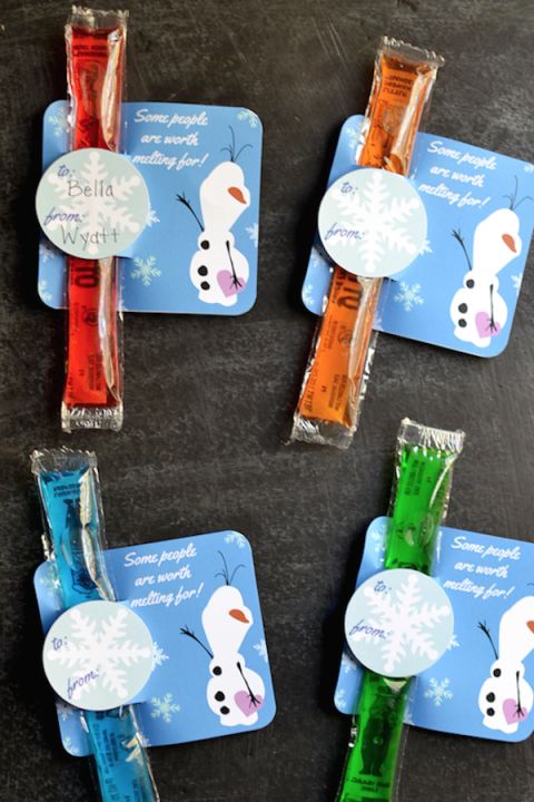 Olaf Disney Valentine's Day card DIY craft, otter pops popsicle valentine for class party ideas for kids