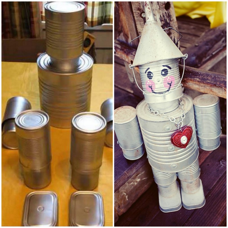 DIY tin man from soup cans, cute Valentine's day craft ideas for kids