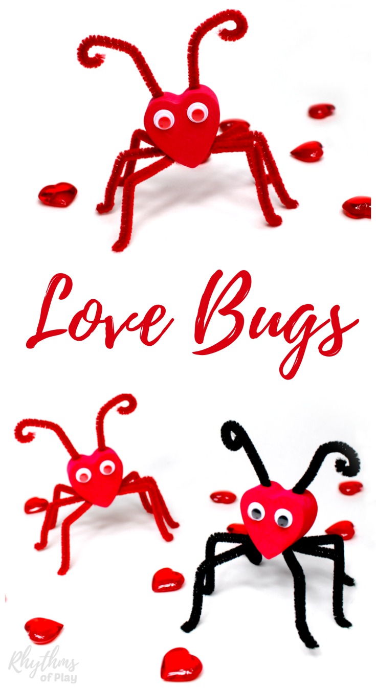 Adorable cute love bug craft for Valentine's Day, kids craft fun idea for class party