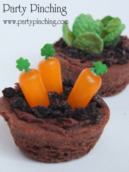 Best Easter food and craft ideas, mini brownie garden carrots lettuce