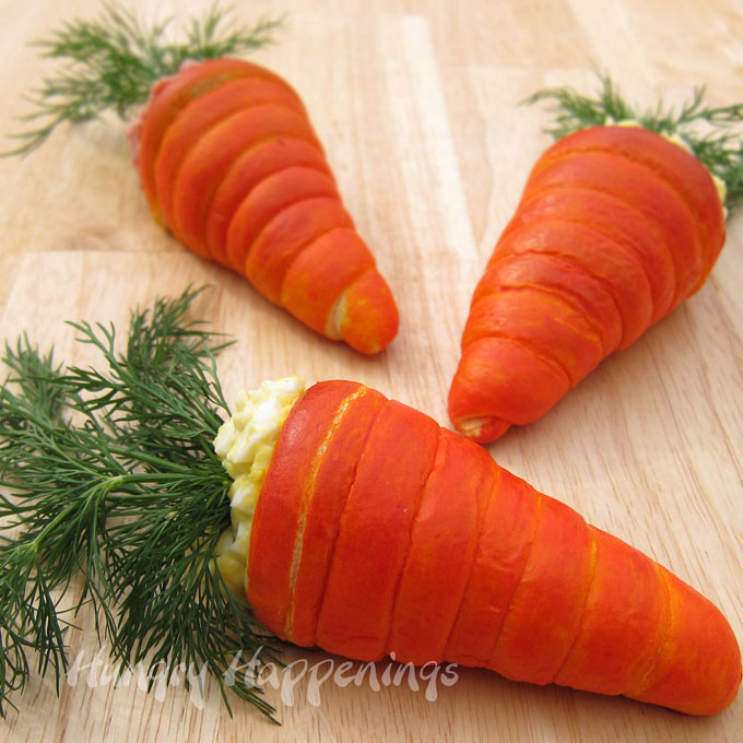 best food and craft ideas for Easter, crescent roll carrots filled with egg salad