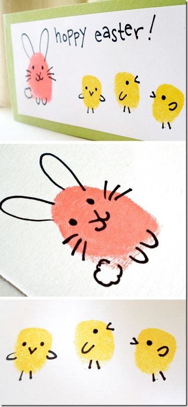 Best Easter food and craft ideas, bunny chick thumbprint fingerprint craft