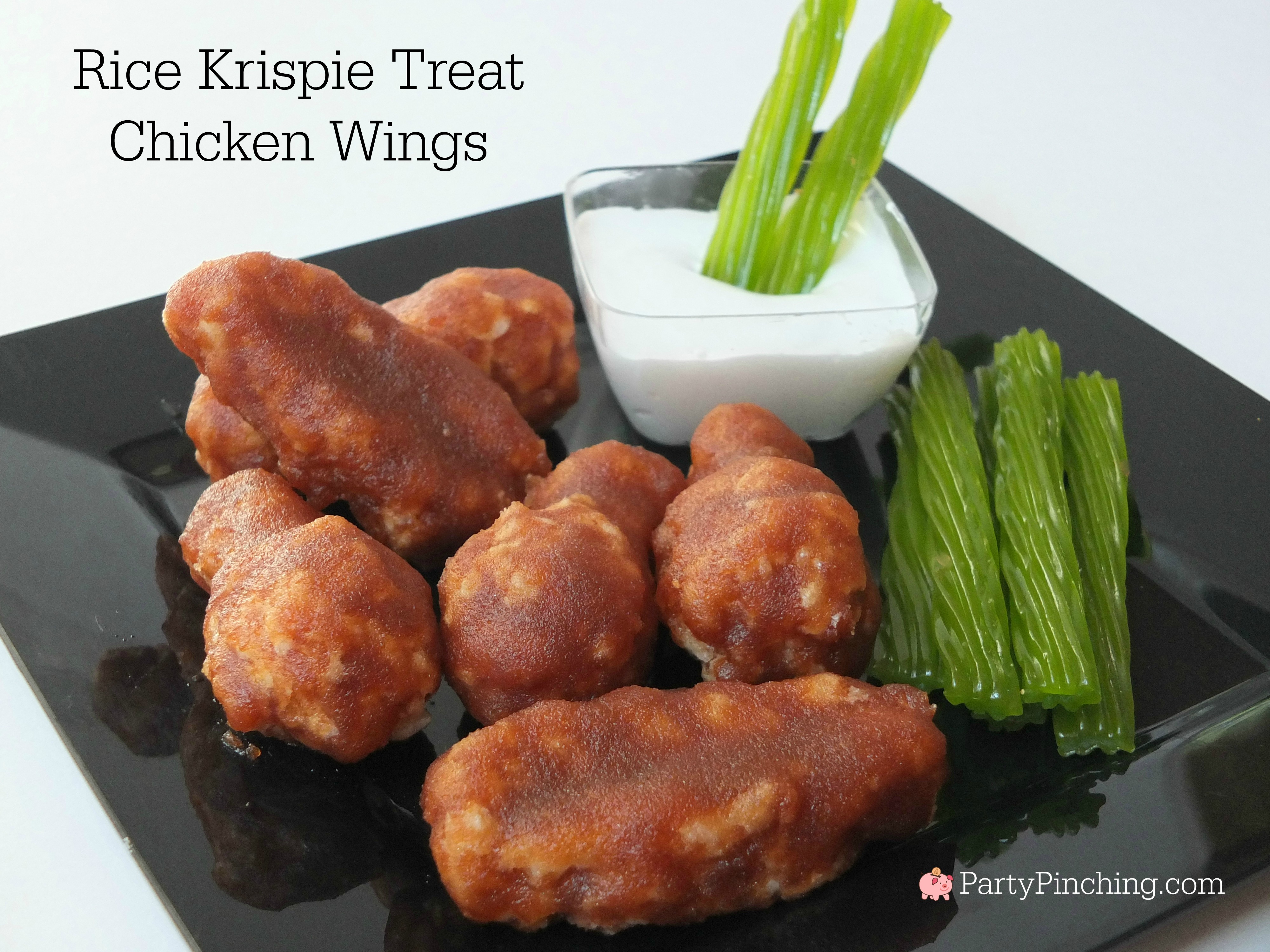 Best April Fools' Day Food Pranks Buffalo Wings Rice Krispie Treat Chicken Wings with celery licorice