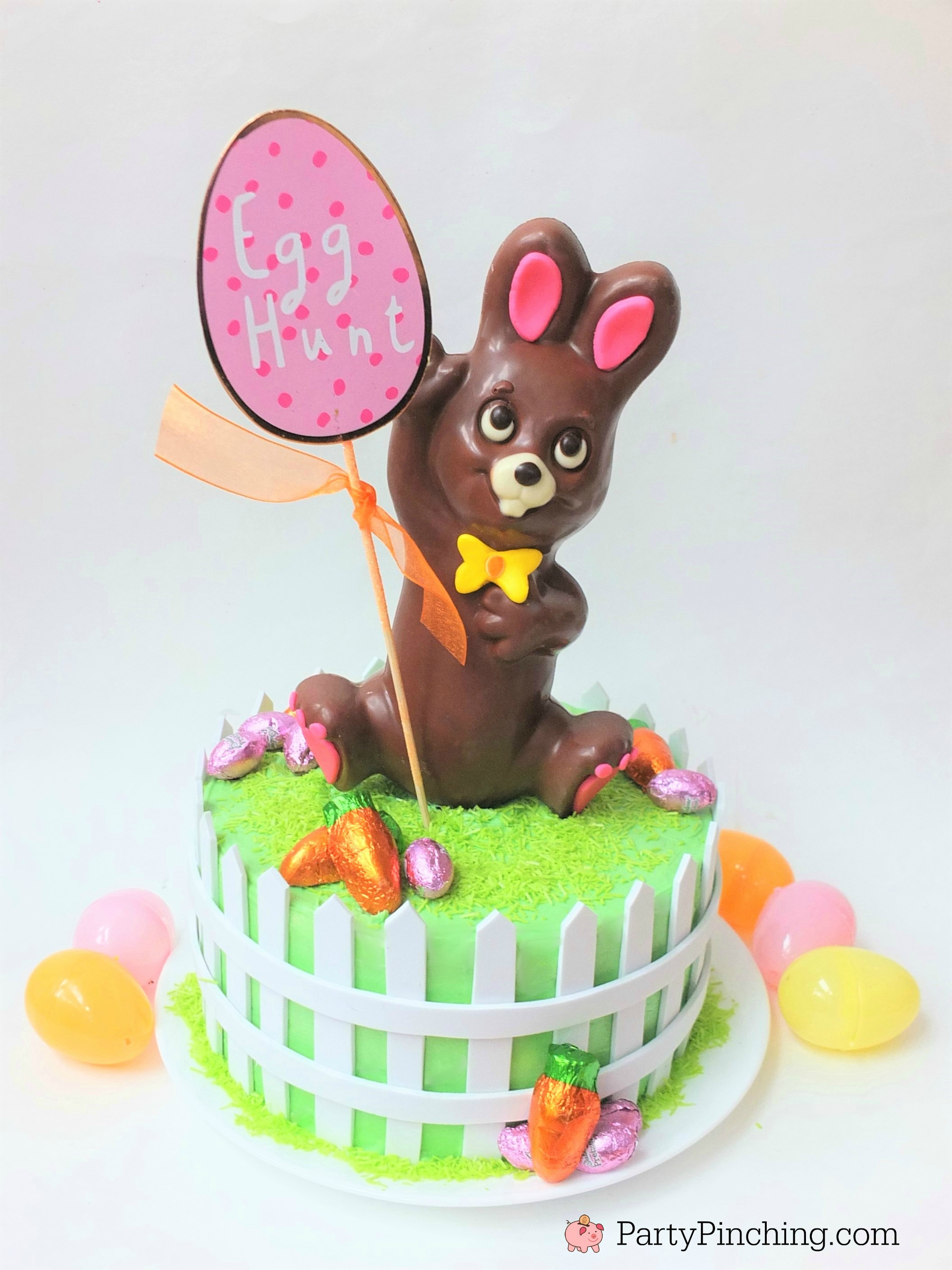 Easter bunny egg hunt cake, chocolate bunny cake, RM Palmer Hoppy Hideout bunny cake, cute and easy Easter dessert cake recipe, fun food for Easter, kid friendly Easter brunch ideas