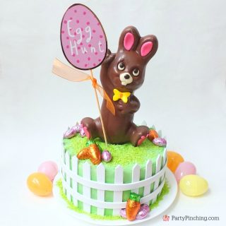 Easter bunny egg hunt cake, chocolate bunny cake, RM Palmer Hoppy Hideout bunny cake, cute and easy Easter dessert cake recipe, fun food for Easter, kid friendly Easter brunch ideas