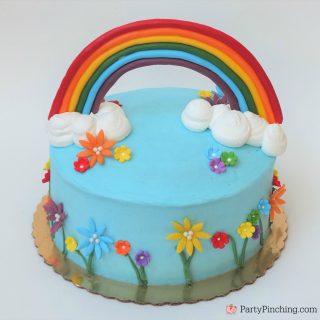 rainbow cake, pretty rainbow cake, candy clay rainbow cake, spring flowers rainbow cake, St. Patrick's Day rainbow cake