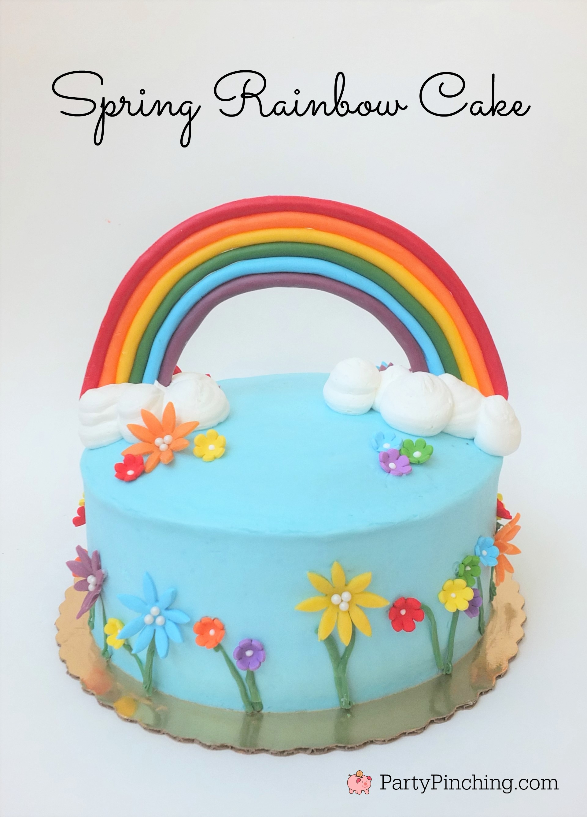 rainbow cake, pretty rainbow cake, candy clay rainbow cake, spring flowers rainbow cake, St. Patrick's Day rainbow cake