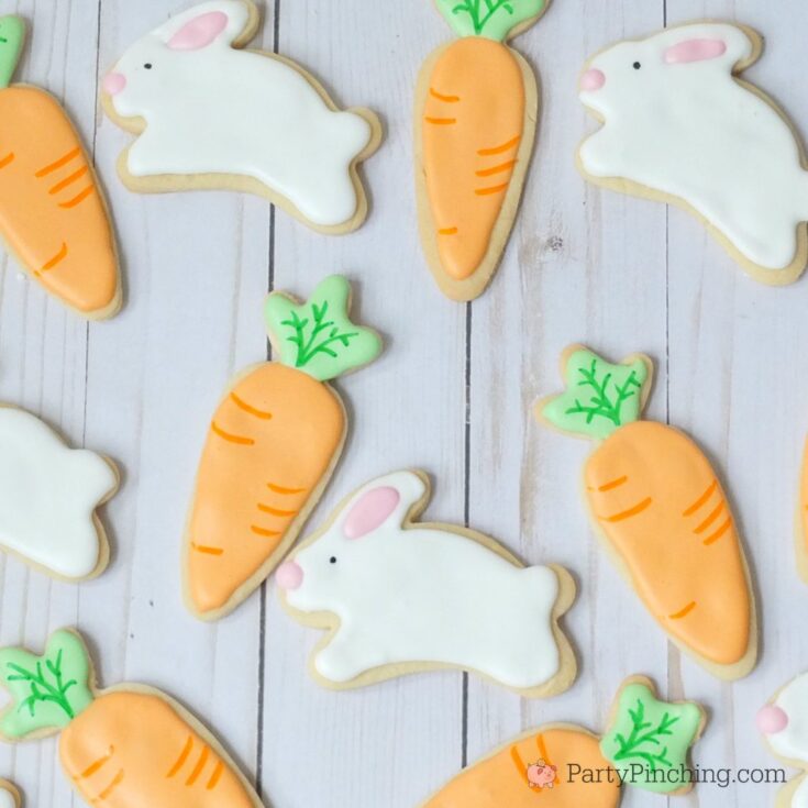 Bunny and Carrot Sugar Cookies, Easy best Easter cookies bunnies and carrots, cute beautiful bunny carrot cookies for Easter, best sugar cookie recipe, easy decorating cookies royal icing, best easy Easter dessert cookie recipe for brunch dinner