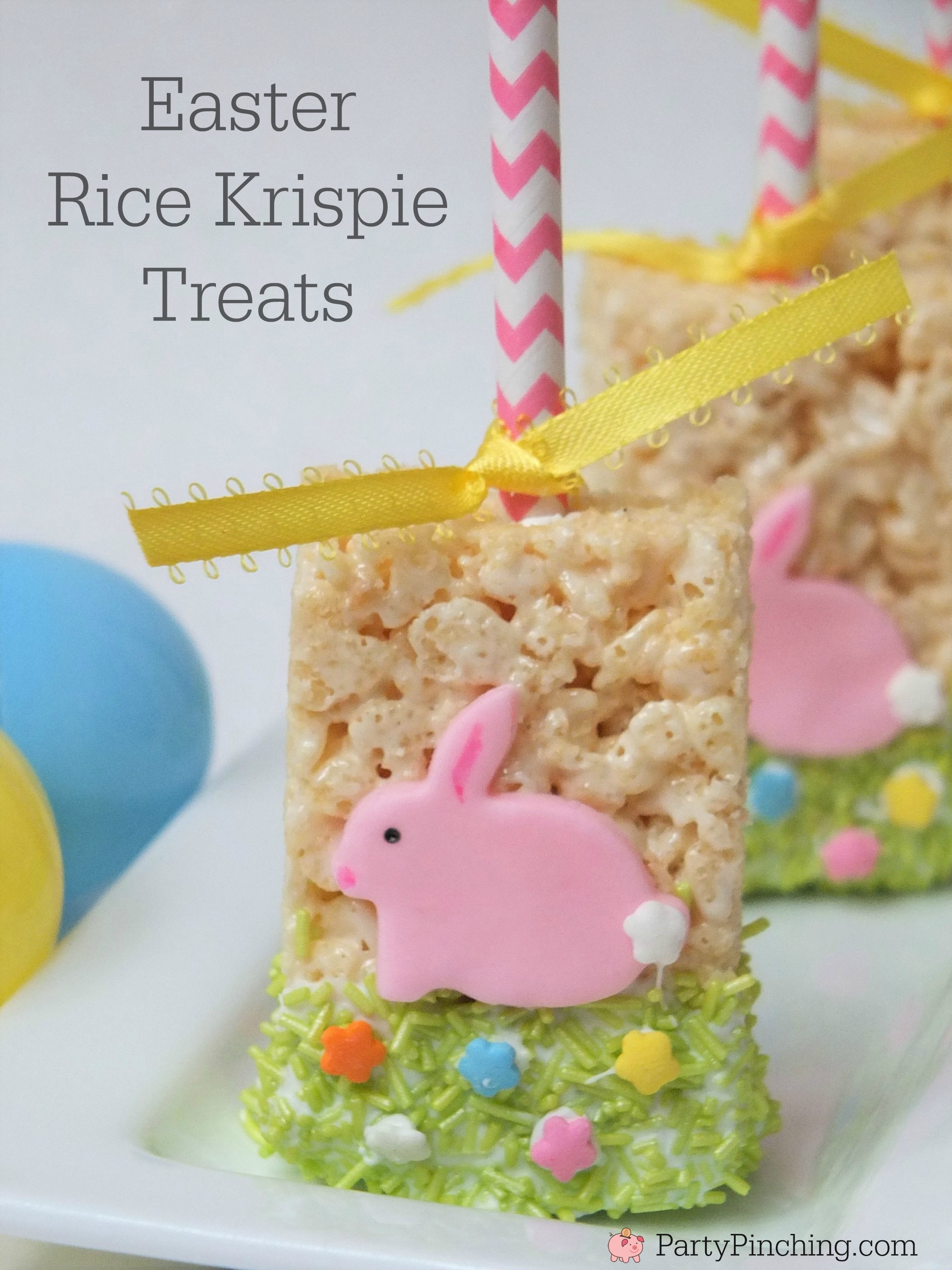 Easter Rice Krispie Treats, cute easy bunny dessert idea for Easter, fun food for kids for Easter Spring, Rice Krispie Treat pops