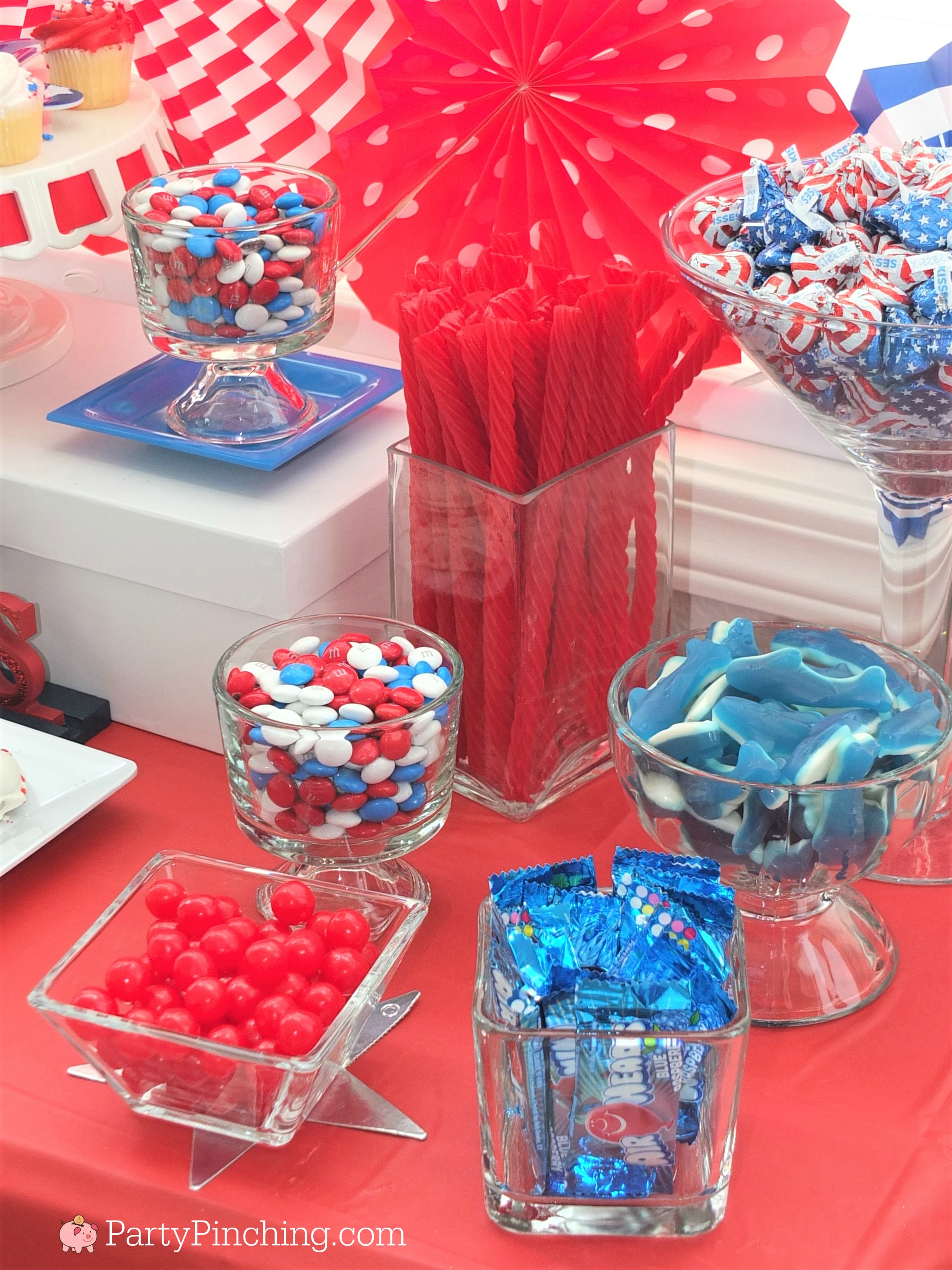 4th of July dessert ideas, easy patriotic candy buffet, red white