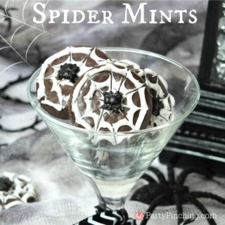 spider mints, mint patties for Halloween, easy Halloween dessert treat, fun food for kids, Halloween party ideas, cute food, spider web dessert
