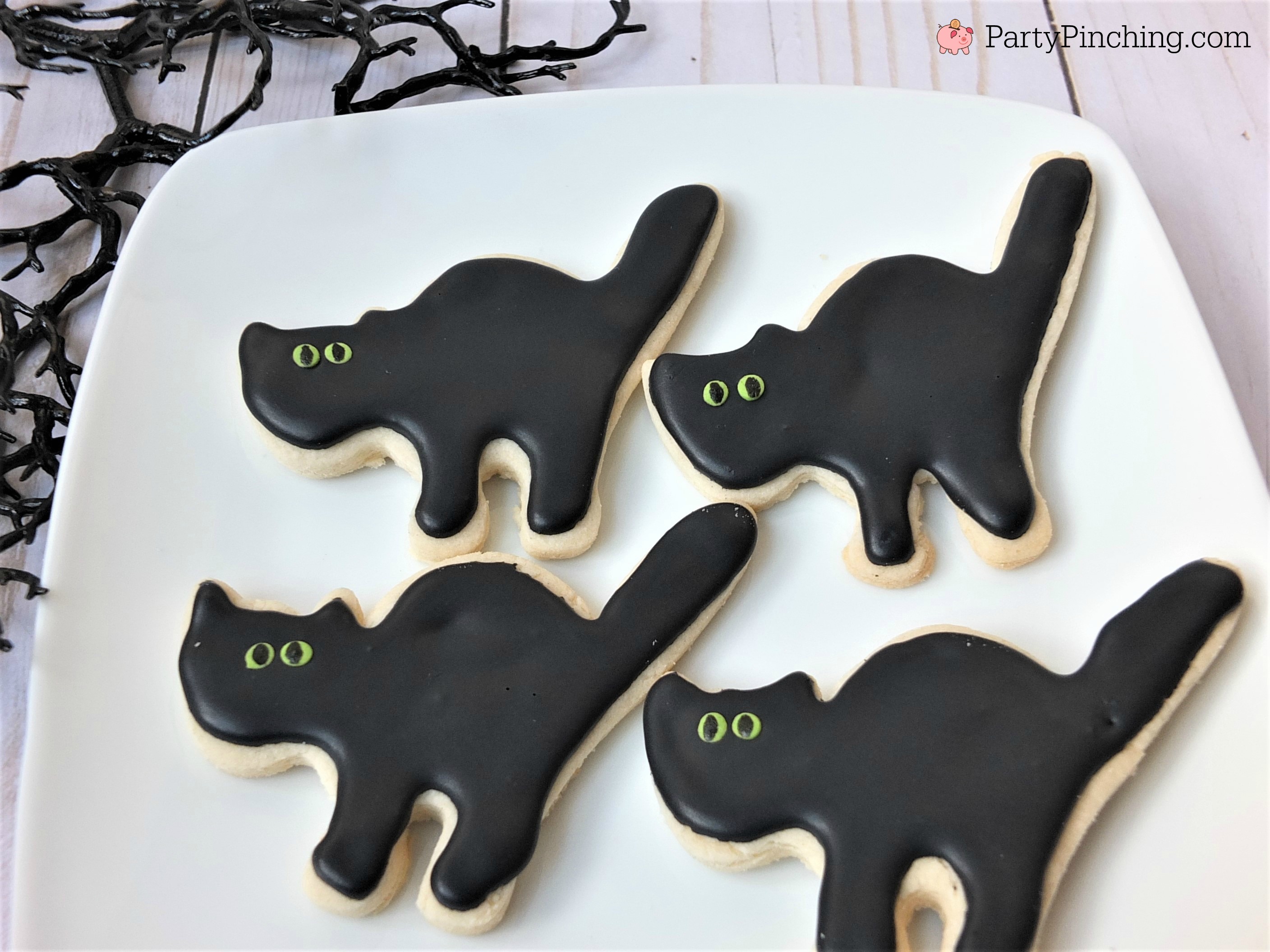 Halloween sugar cookies decorated royal icing, ghost banner cookies, cute Halloween cookies, black cat cookies, bat cookies, cute candy corn cookies, cute pumpkin jack o lantern cookies