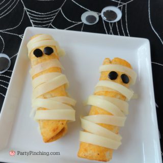 Halloween chicken fiesta roll ups mummies appetizer, best easy Halloween appetizer food recipes, Farm Rich appetizers for Halloween party