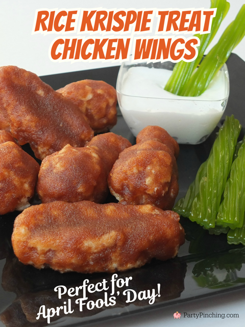rice krispie treat chicken wings, april fools day food, best easy april fool's day food recipe ideas, best superbowl dessert ideas