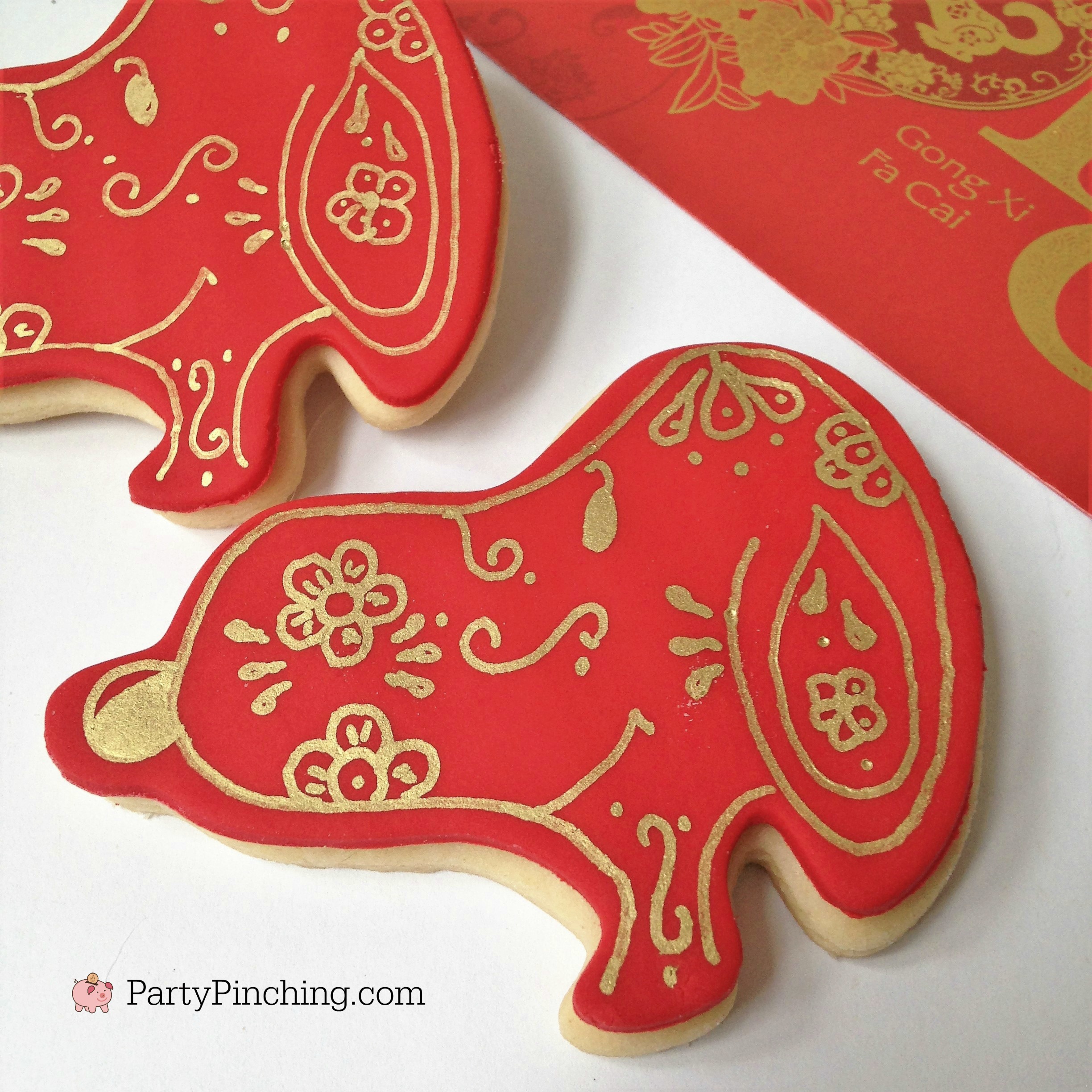 Lunar New Year, Chinese New Year, Year of the Dog, Snoopy cookies, Peanuts Cookies, Red and gold cookies, dessert ideas for Chinese New Year, Dog cookies, pretty celebration cookies, painted cookies