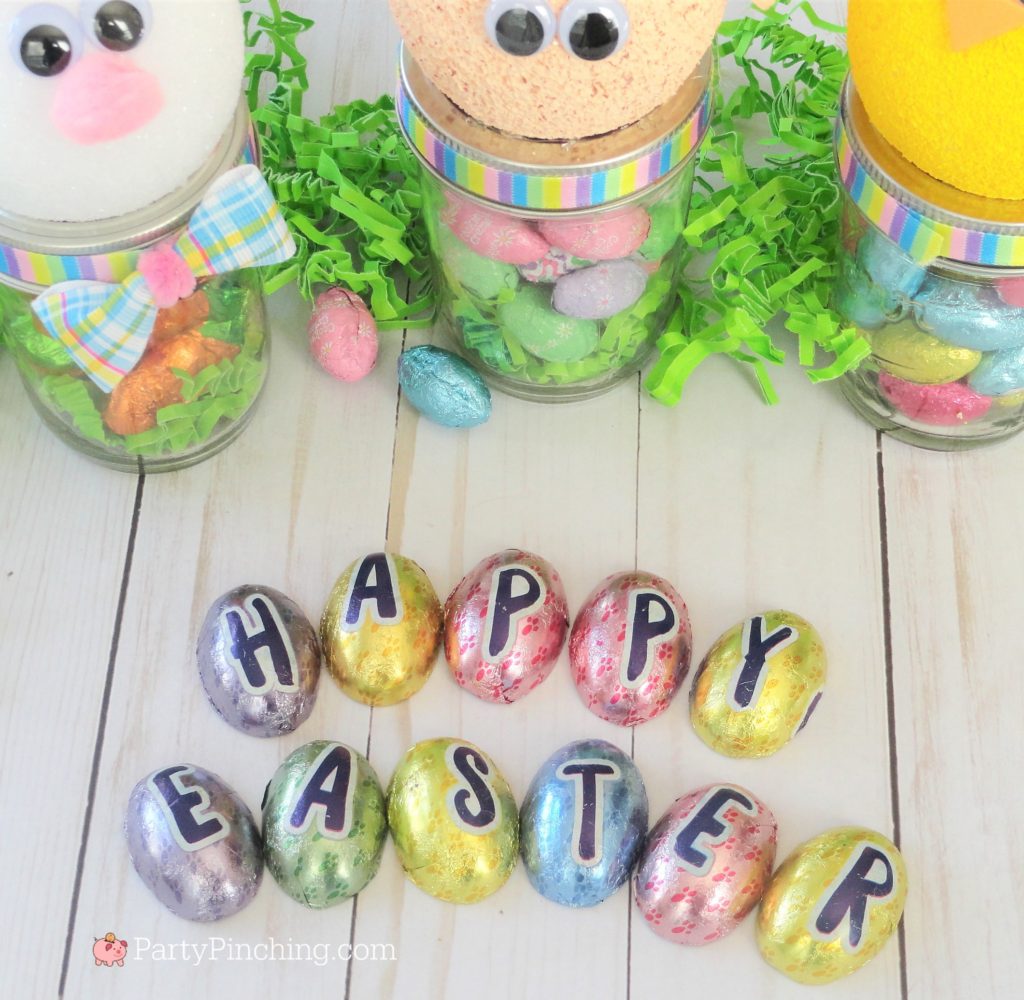 Easter mason candy jars, best DIY Easter basket ideas, Best Easter crafts