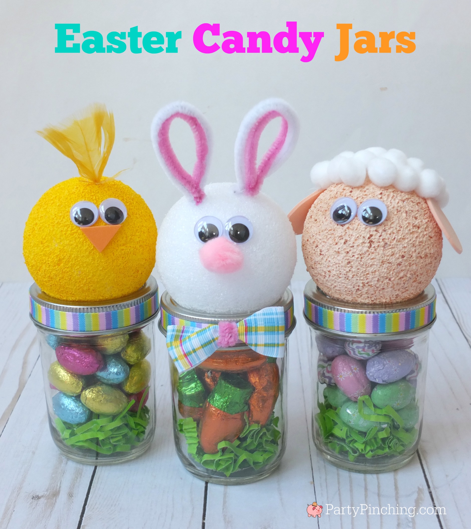 Easter bunny mason jars are a cute, DIY Easter decor idea.