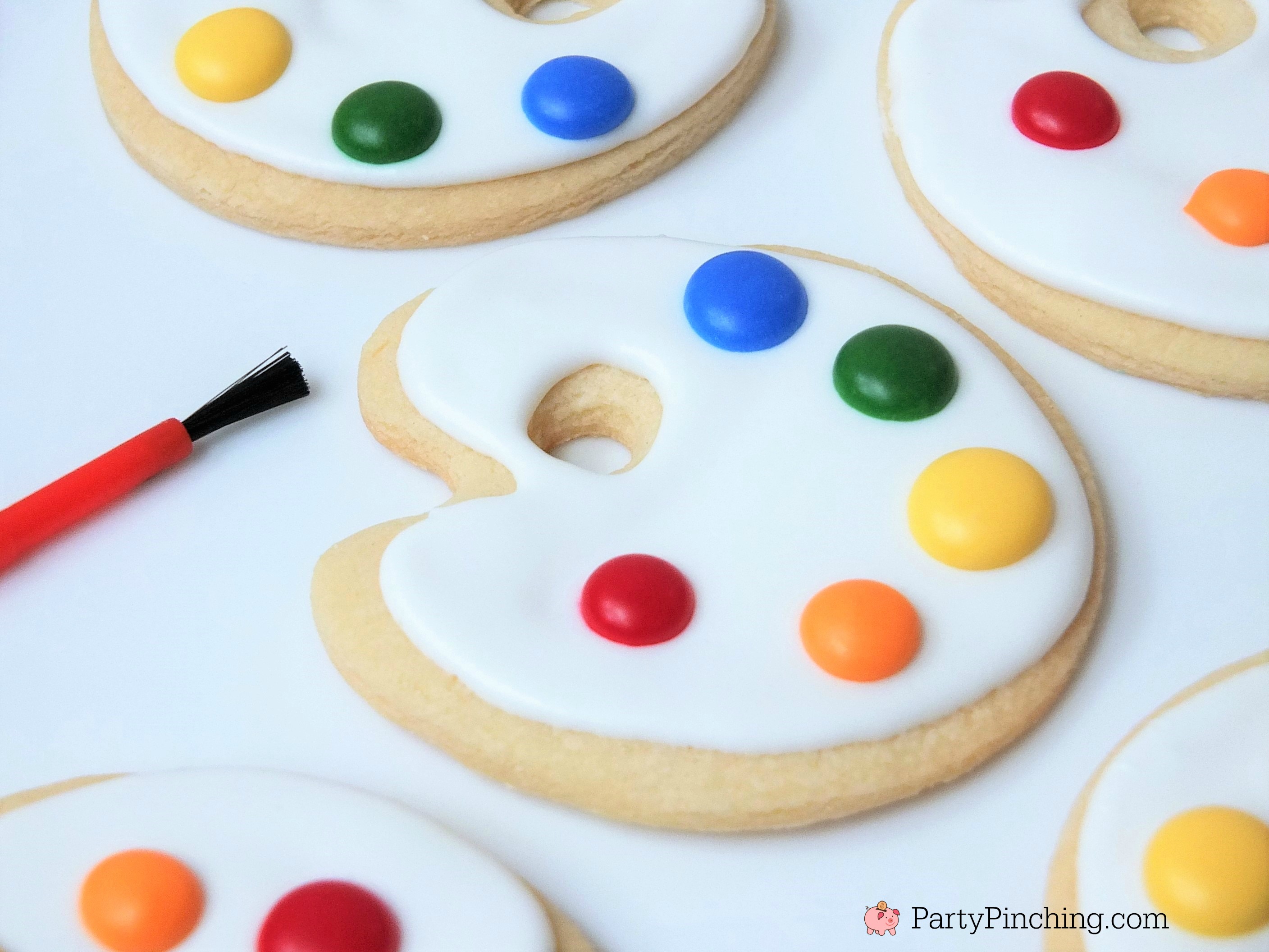 art cookies, art palette cookies, cute treats and food for art theme party, art party ideas, paint cookies