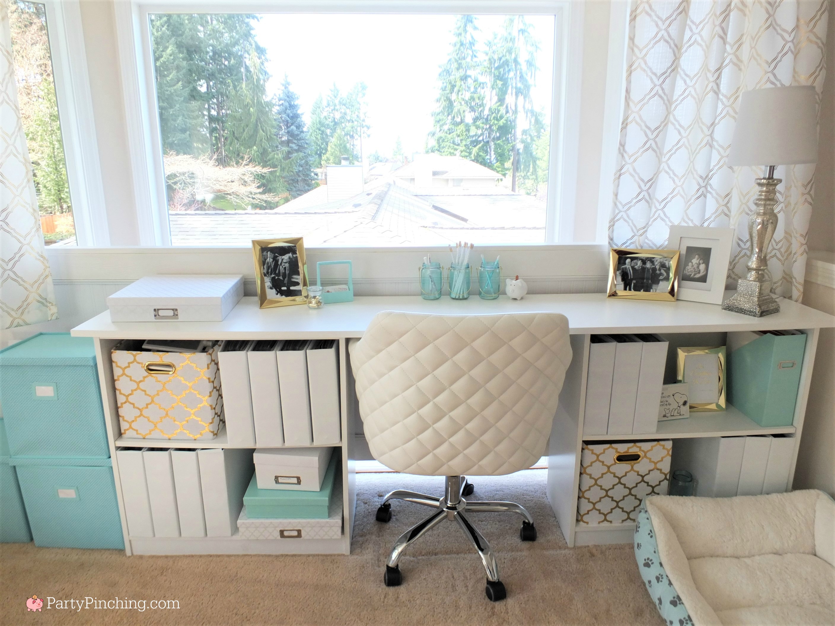 Tiffany Blue Home Office Makeover, gold accents, pretty office on a budget