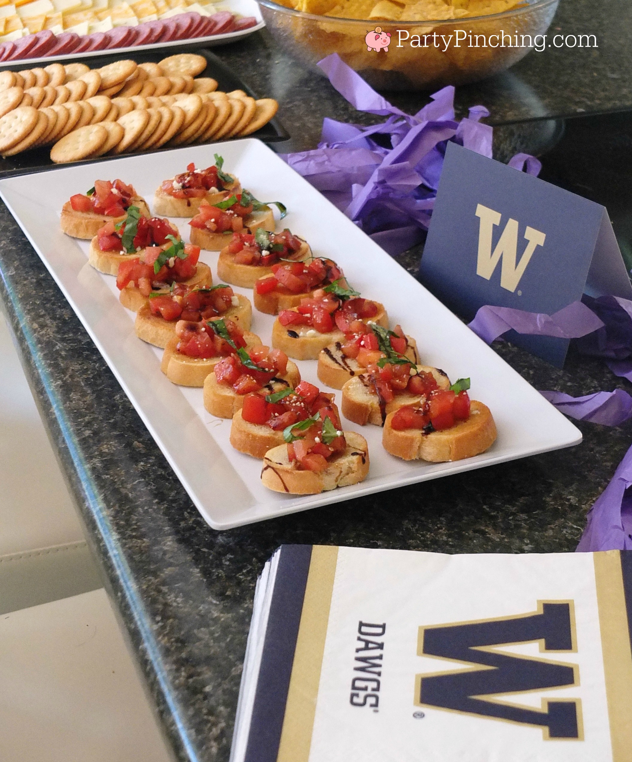 college graduation party, college graduation dessert table, college grad candy buffet, purple and gold candy buffet, University of Washington, UW Huskies, UDub