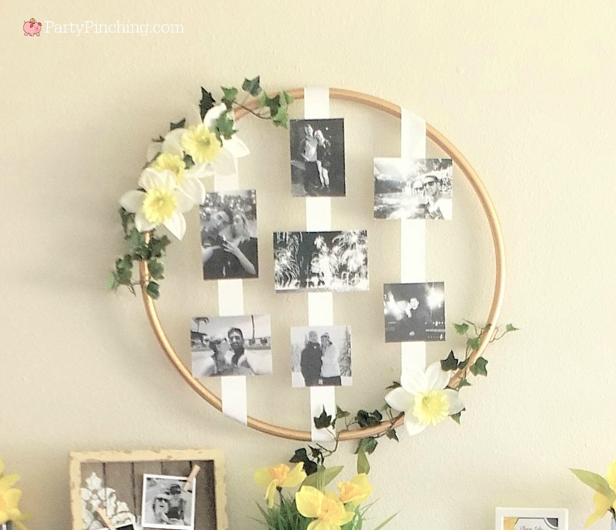 DIY Hula Hoop Wreath with photos is beautiful and easy on the budget