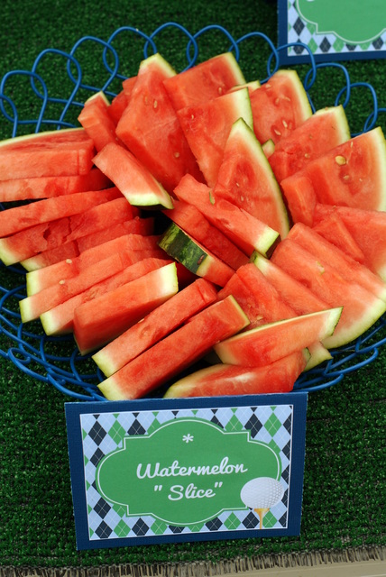 golf theme food, watermelon slices golf, golf party ideas, golf food ideas, Master's party, Father's Day golf party ideas