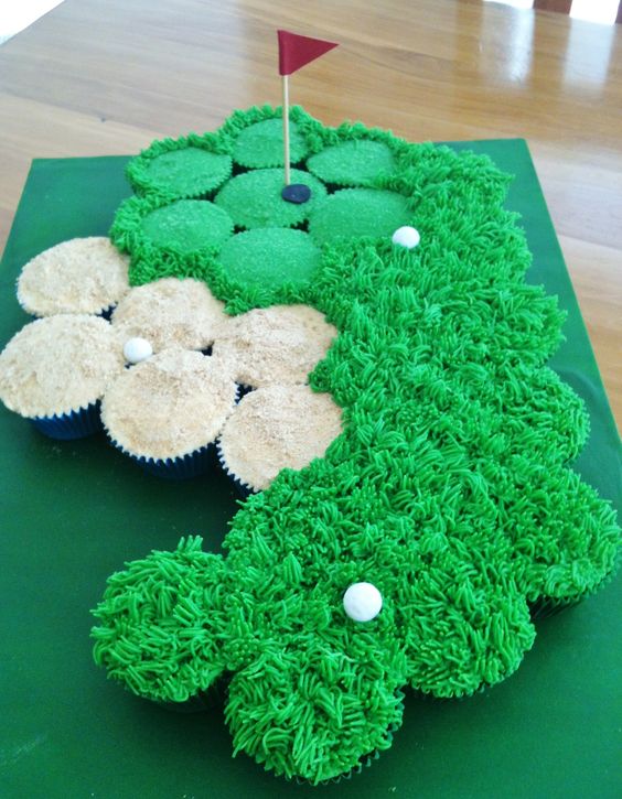 golf theme food, golf party ideas, Father's Day golf party ideas, golf course cupcake cake pull apart cupcakes