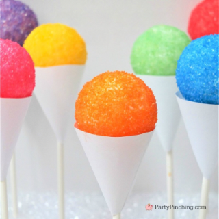 snow cone cake pops, cute summer desserts, sno cone fair cupcake cake pops, easy snow cone treat, summer kid friendly treat, summer theme party ideas, no bake cake pops,