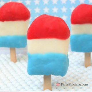 patriotic rice krispie treat pops easy to make store-bought rice krispie treat bars, red white blue 4th of july rice krispie treat pops easy to make no bake, best easy 4th of july memorial day dessert recipe ideas, easy 4th of July picnic dessert ideas