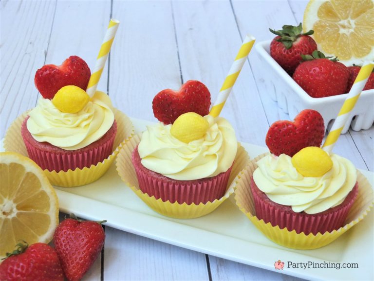 Easy strawberry lemonade cupcakes using box mix and real fruit