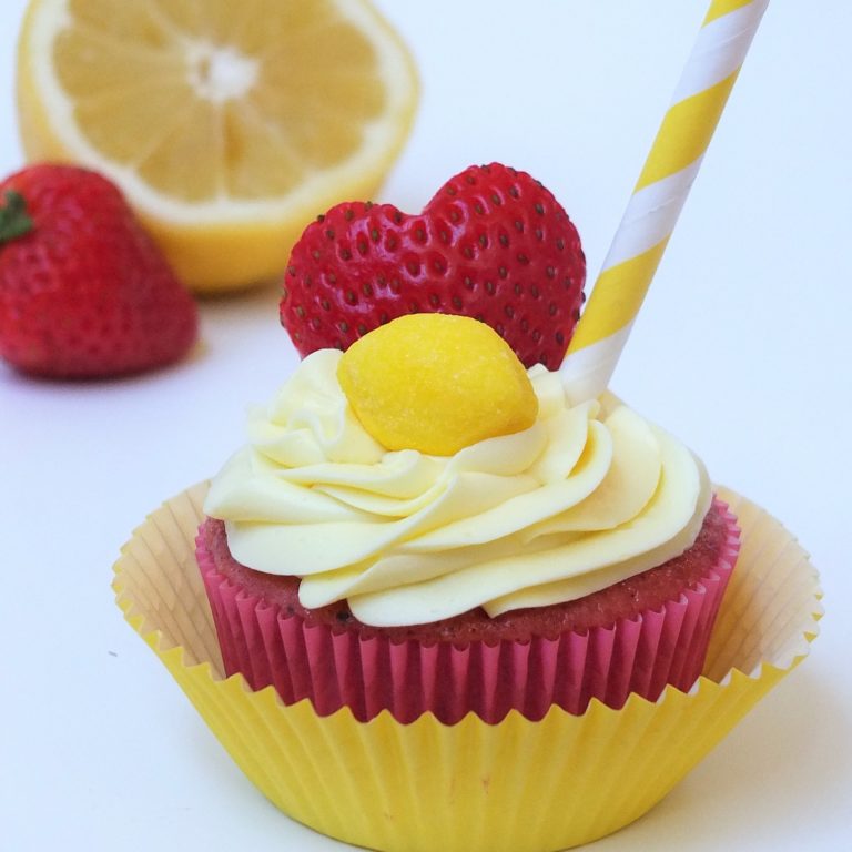 Easy strawberry lemonade cupcakes using box mix and real fruit