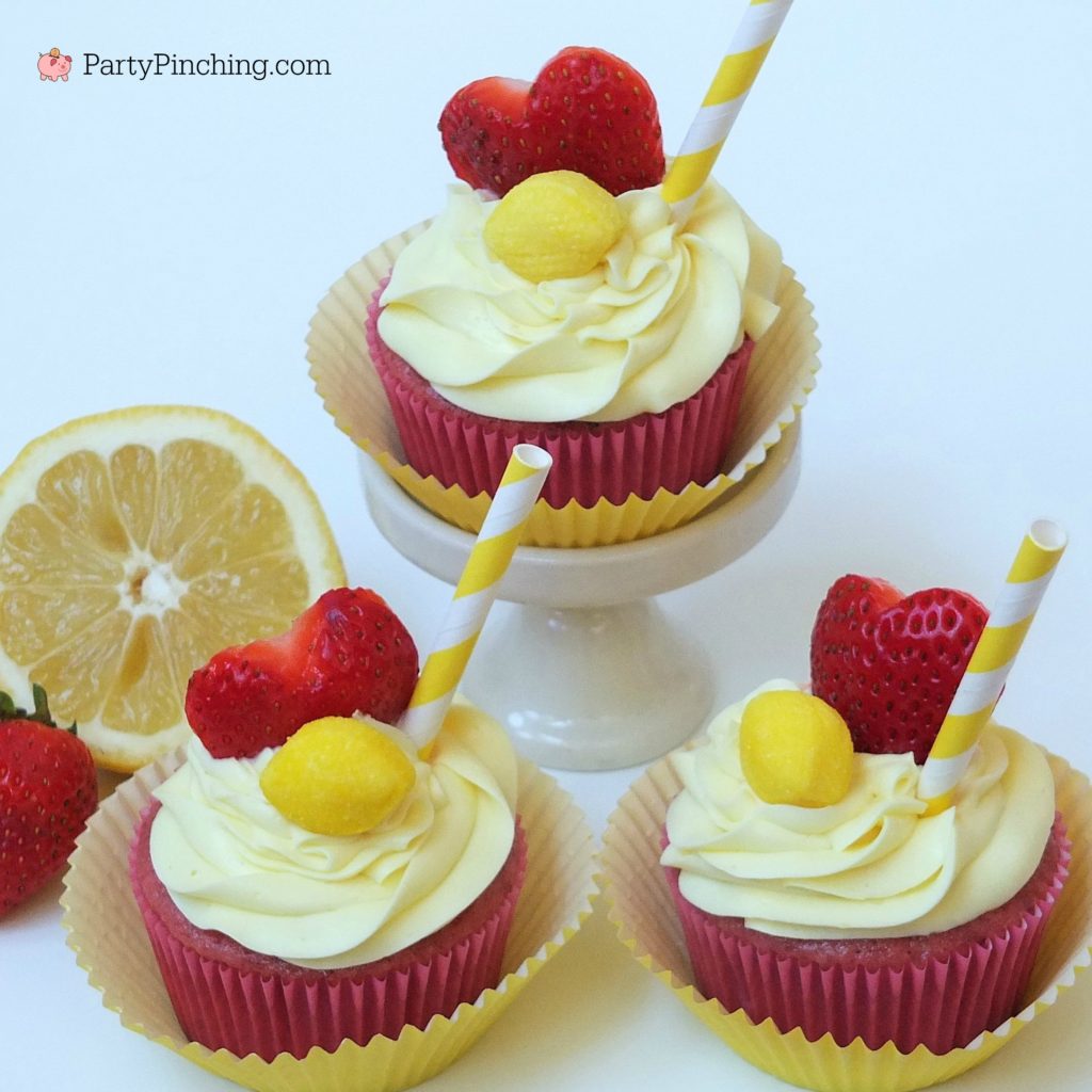 Easy strawberry lemonade cupcakes using box mix and real fruit