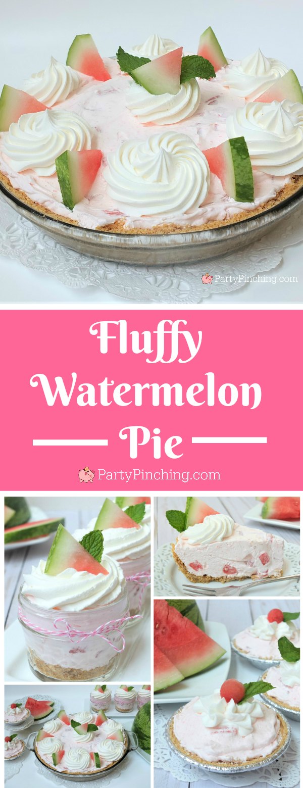 watermelon pie, easy creamy watermelon pie, fluffy watermelon pie for summer, jolly rancher jello watermelon pie, potluck picnic desserts for 4th of July, no-bake pie, summer dessert ideas