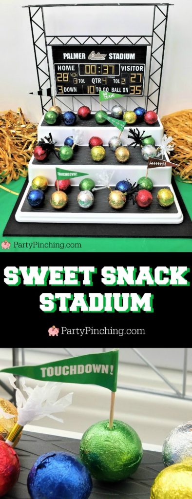 sweet snack stadium, Game time treats, football dessert ideas, football centerpiece, football dessert table, football chocolate, football cupcakes, snack stadium, food football dessert stadium, fan choclolate stadium, football game play chalk peanut butter cups, referee chocolate treats, chocolate football centerpiece, life size chocolate football, party pinching, rm palmer candy