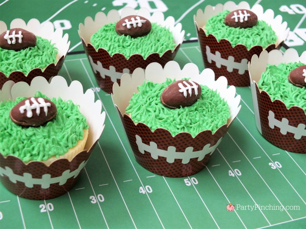 Game time treats, football dessert ideas, football centerpiece, football dessert table, football chocolate, football cupcakes, snack stadium, food football dessert stadium, fan choclolate stadium, football game play chalk peanut butter cups, referee chocolate treats, chocolate football centerpiece, life size chocolate football, party pinching, rm palmer candy