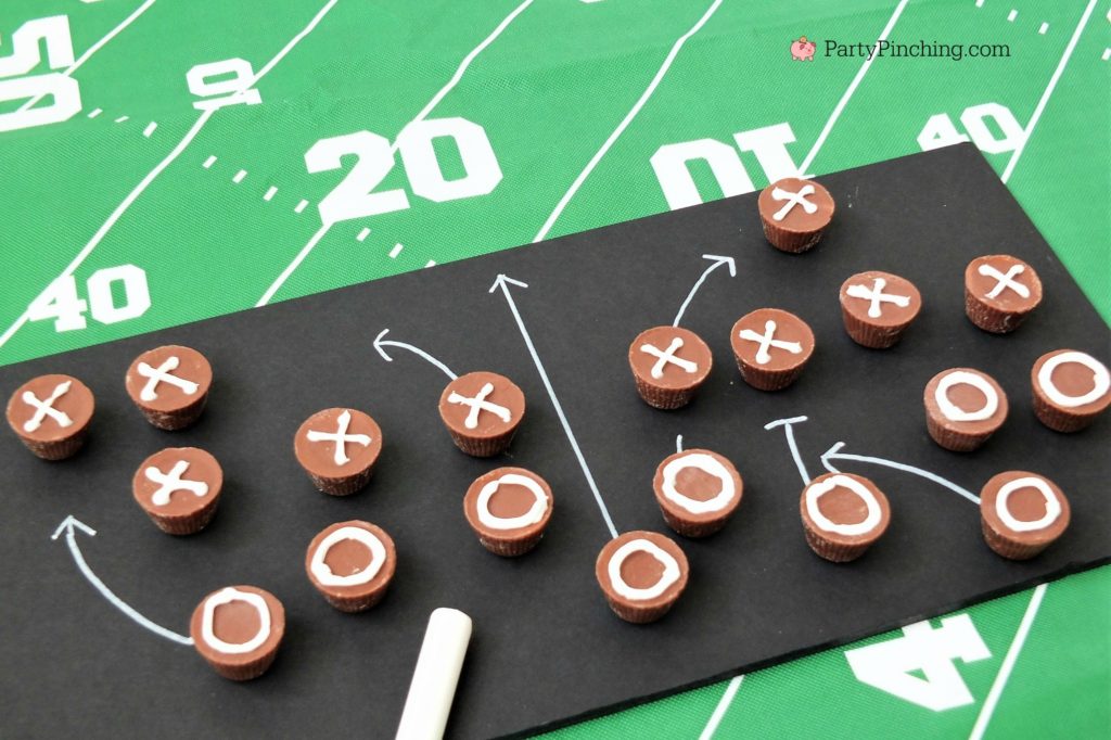 Game time treats, football dessert ideas, football centerpiece, football dessert table, football chocolate, football cupcakes, snack stadium, food football dessert stadium, fan choclolate stadium, football game play chalk peanut butter cups, referee chocolate treats, chocolate football centerpiece, life size chocolate football, party pinching, rm palmer candy