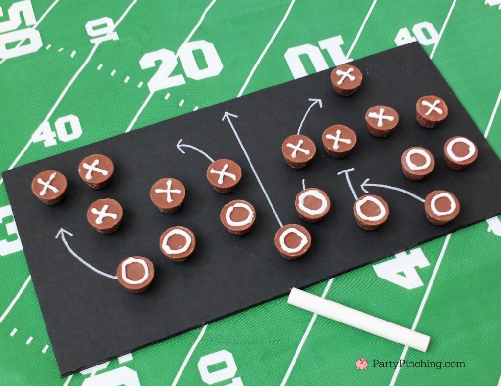 Game time treats, football dessert ideas, football centerpiece, football dessert table, football chocolate, football cupcakes, snack stadium, food football dessert stadium, fan choclolate stadium, football game play chalk peanut butter cups, referee chocolate treats, chocolate football centerpiece, life size chocolate football, party pinching, rm palmer candy