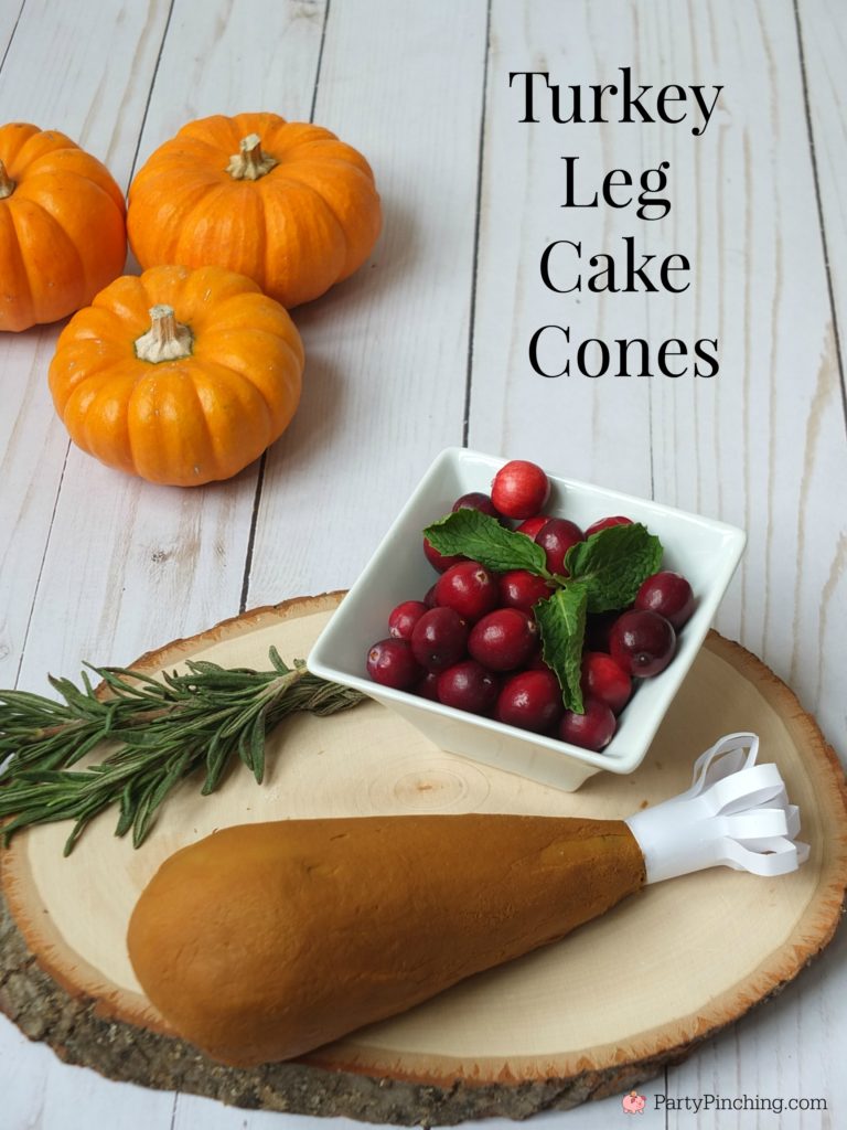 turkey leg cake cones, turkey leg cake pops, no bake cake pops, Thanksgiving dessert ideas for kids, easy Thankstiving dessert treat snack food ideas, Turkey cake, cute Thanksgiving turkey cake, how to make poultry leg paper frills