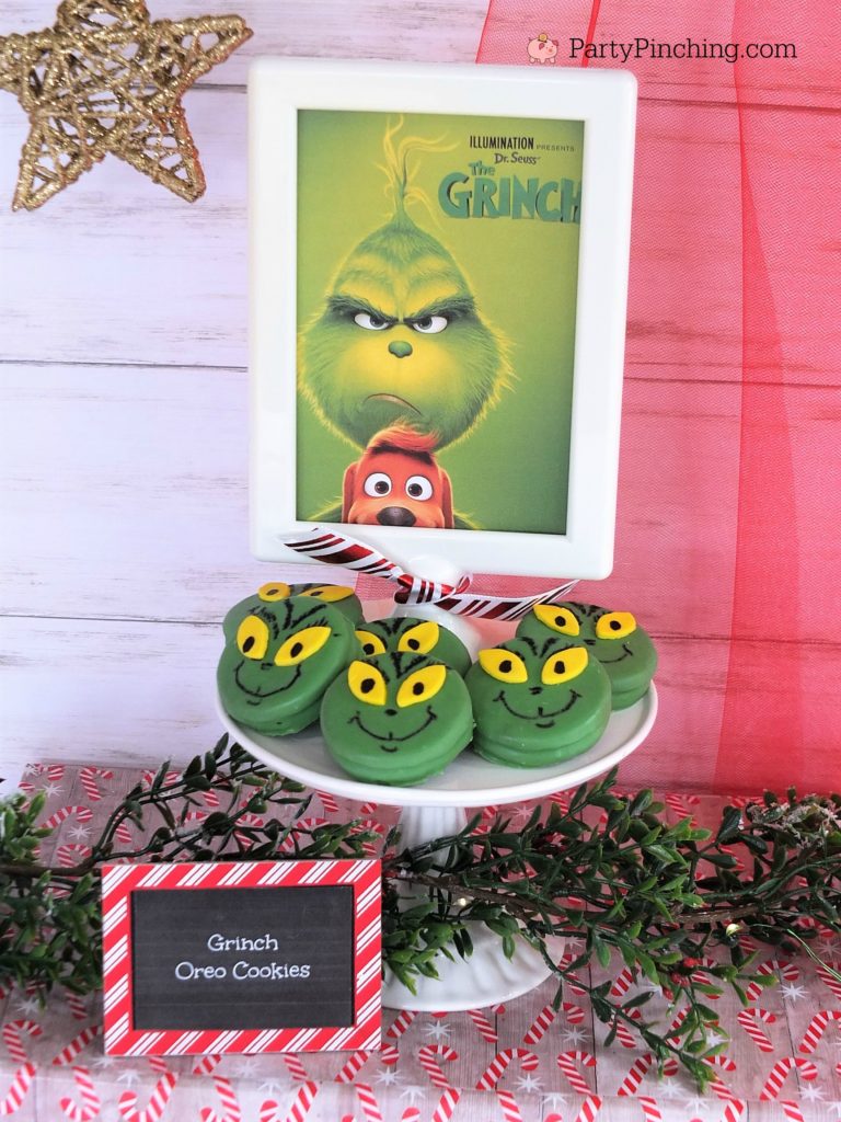 Grinch oreo cookies, grinch food, green grinch cookies, grinch movie cookies, Christmas cookie fun ideas easy for kids, cute Grinch party ideas, Grinch movie night